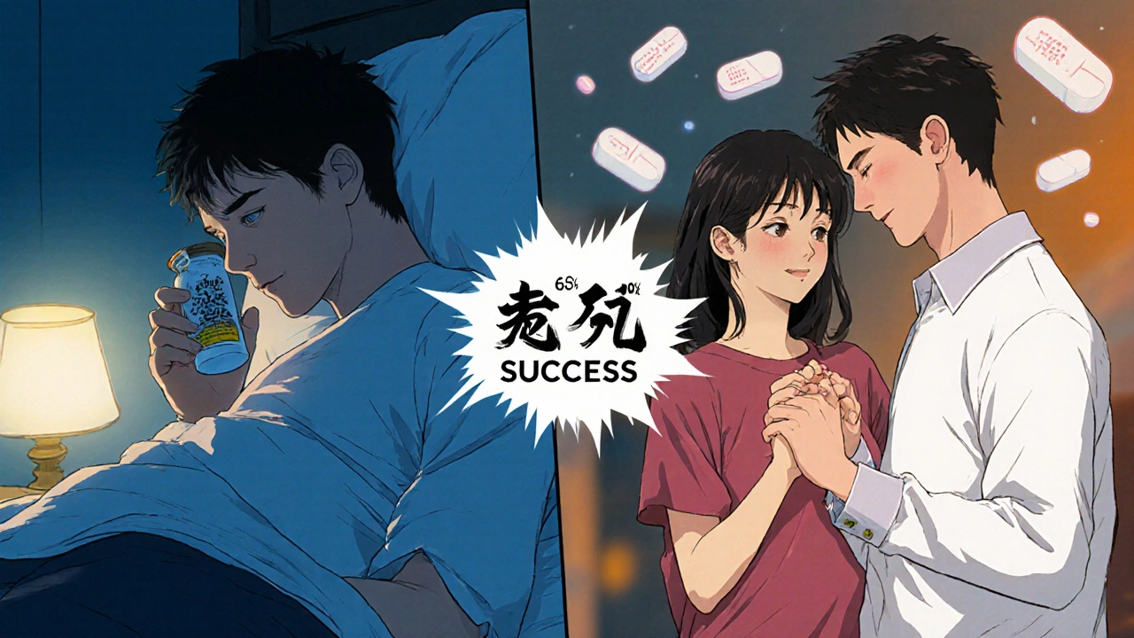 A man and his partner reconnecting after adjusting medication for sexual side effects.