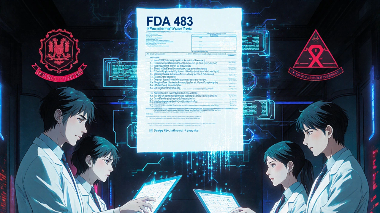 Workers reviewing holographic audit trails with red data integrity alerts