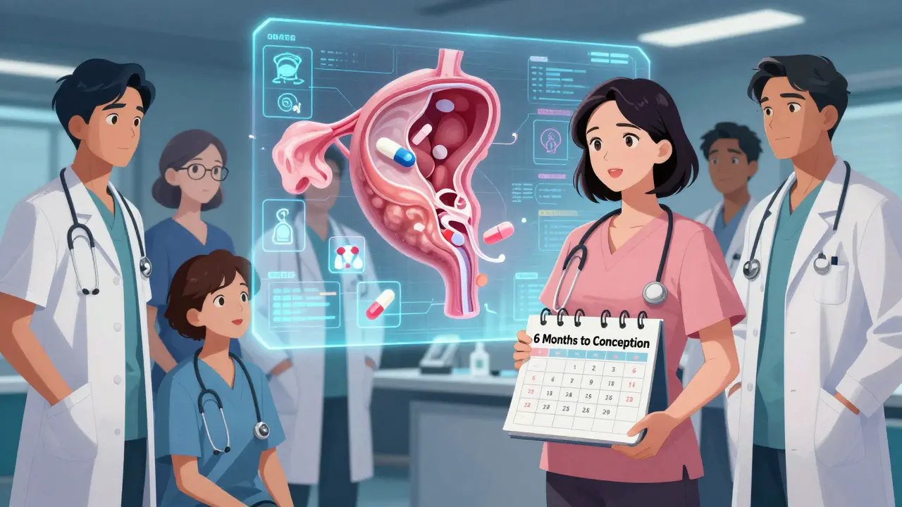 Medical team using hologram to plan safe pregnancy medications