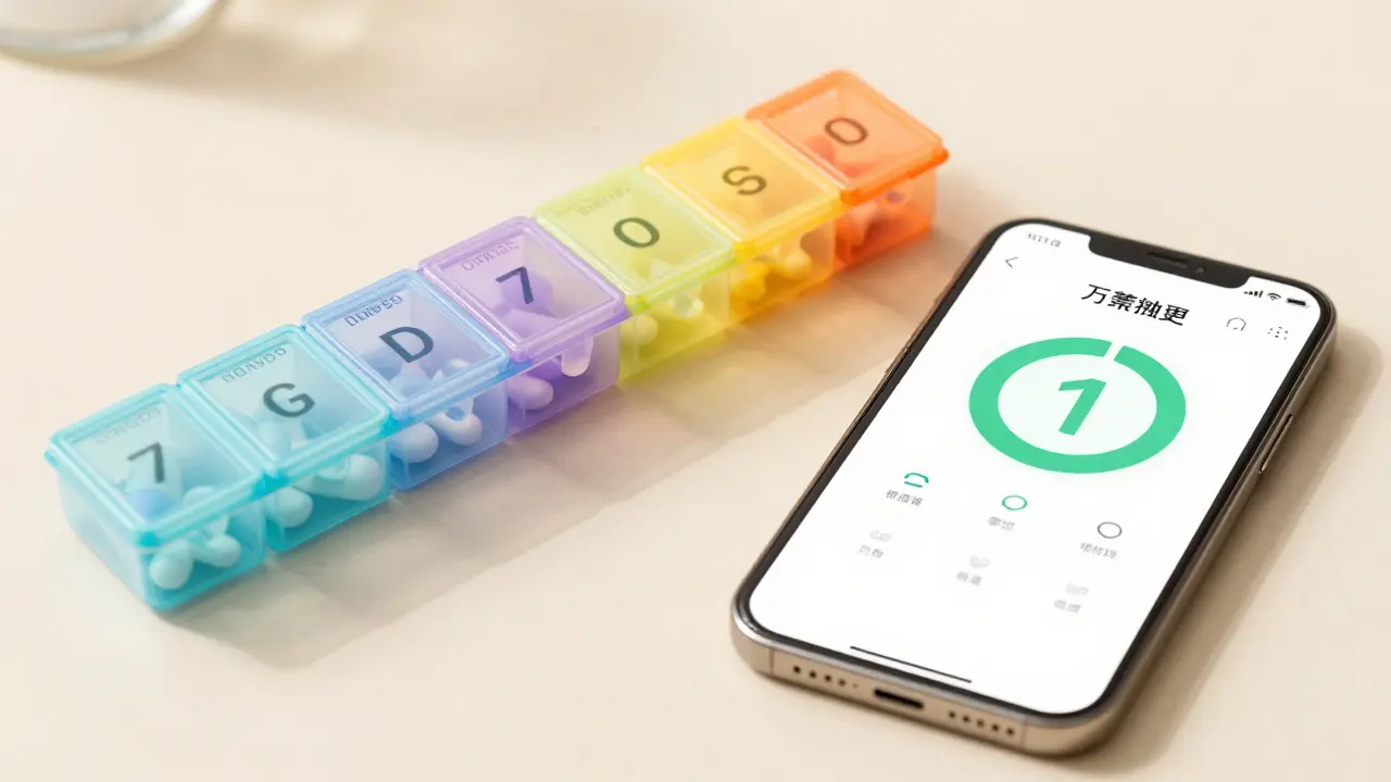 A pill organizer and smartphone with a medication reminder app